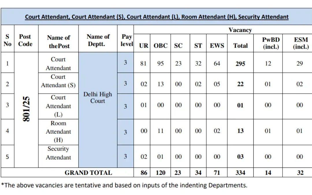 DSSSB Recruitment 2025 – Notification Out for Court, Room & Security Attendant 334 Vacancies