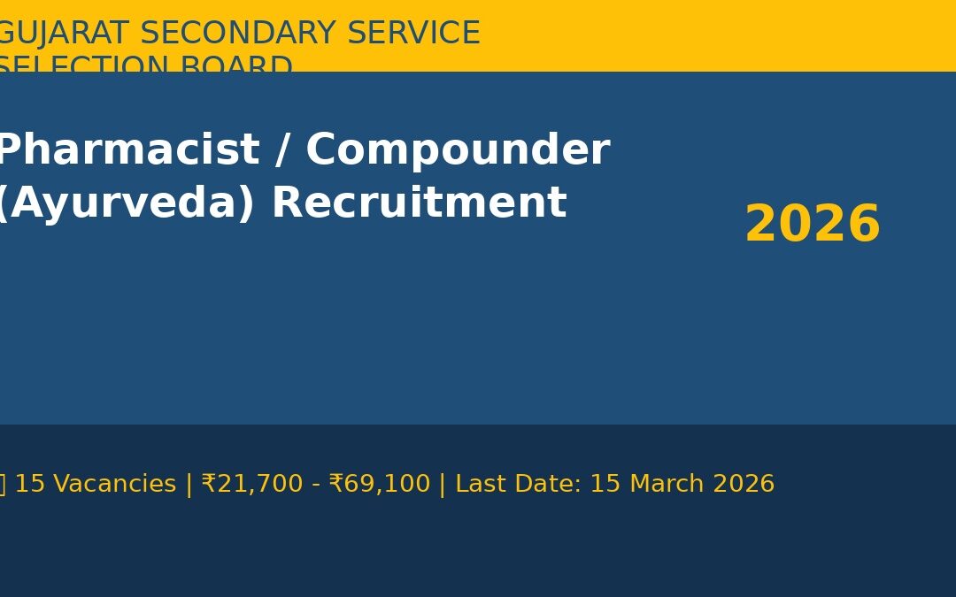 GSSSB Pharmacist / Compounder (Ayurveda) Recruitment 2026: Apply Online for 15 Vacancies, Salary ₹21,700 – ₹69,100